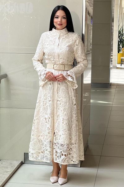 Mahal Guipure Dress with Belted Sleeve Ends Valon