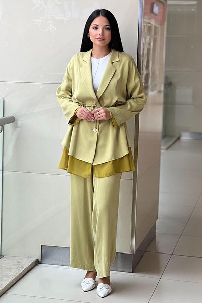 Ghisa Double Breasted Jacket with Chiffon Pants Cupra Suit