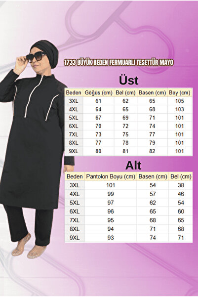 Eslina 1733 Büyük Beden Fermuarlı Tesettür Mayo - Karışık Desen Mavi