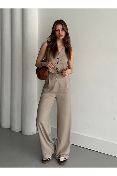 My Blog Beige Lynda Vest Trousers Suit - 8479