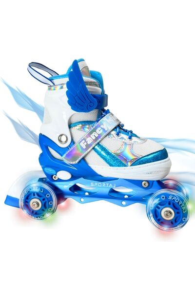 Sportaj Angel Winged Lighted Children's Skates Silicone Wheel Adjustable Skates with Carrying Bag Blue