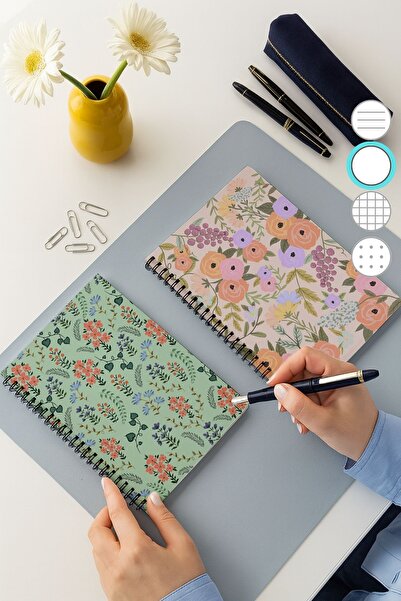 Eldesen Tasarım 2'li Çizgisiz Defter Seti, A5 Boyutunda 50 Yaprak 100 Sayfa 2'li Set, Pamuk Şekerli