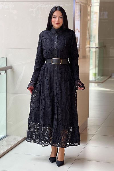 Mahal Guipure Dress with Belted Sleeve Ends Valon