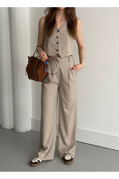 My Blog Beige Lynda Vest Trousers Suit - 8479