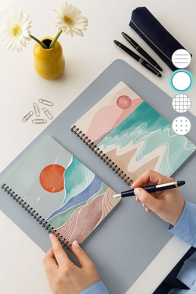 Eldesen Tasarım Set of 2 Unlined Notebooks, A5 Size 50 Sheets 100 Pages Set of 2, Boholu