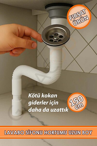 garaccu Lavabo Ve Evye Sifonu 150 Cm Körüklü Lavabo Evye Hortumu Pis Su Gider...