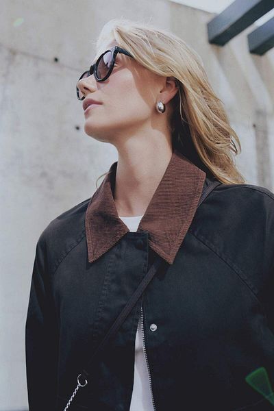 DeFacto Regular Fit Slim Waxed Velvet Jacket Coat Polo Collar Snap Pocket Seasonal D5766Ax24Wn