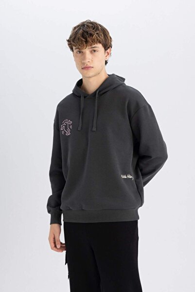 DeFacto Keith Haring Boxy Fit Kapüşonlu Sırt Baskılı Sweatshirt C6520AX24AU