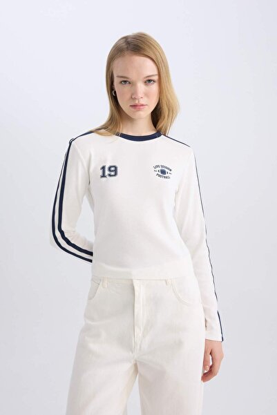 DeFacto Coool Fitted Body Fitting Printed Rib Long Sleeve T-Shirt D8073Ax24Au