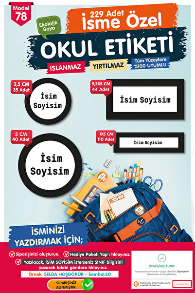 t tuğset etiket Okul Etiketi Kalem Defter Etiketi Özel Isim Yazılabilen Etike...