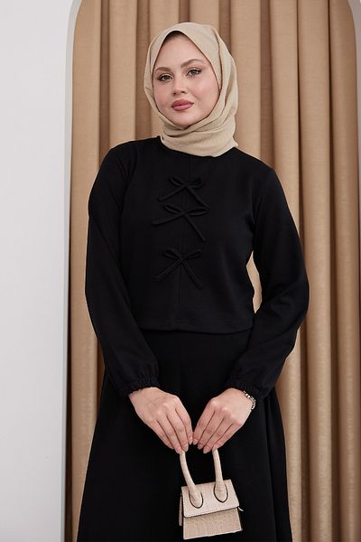 InStyle Set negru cu fustă cu detaliu panglică modal