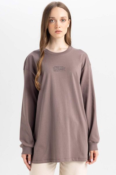 DeFacto Bedruckte Sweatshirt-Tunika mit normaler Passform und Rundhalsausschnitt D0391AX24AU