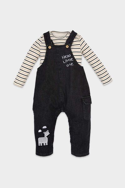 DeFacto Baby Boy 2 Stück Set Gestreiftes Langarm T-Shirt Jean Salopet D4130A524WN