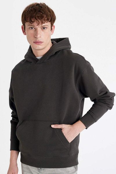 DeFacto Oversize Wide Fit Hooded Kangaroo Pocket Basic Plain Sweatshirt A4331Ax24Au