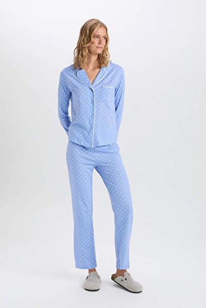 DeFacto Pijama Takımı Puantiyeli Uzun Kollu Üst Beli Lastikli Alt-Fall in Love D6824AX24AU