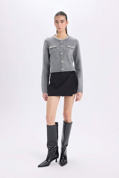 DeFacto Cardigan de tricotaj cu nasturi de piatră cu decolteu rotund D8521AX24WN