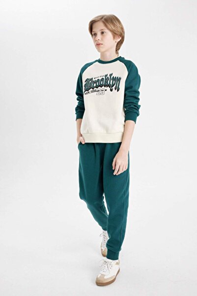 DeFacto Printed Sweatshirt and Elastic Jogger Sweatpants for Boy - 2-Piece Set