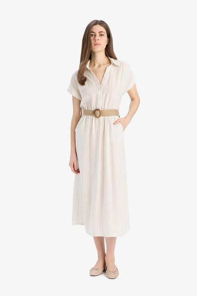 DeFacto Rochie midi cu mânecă scurtă, cu guler de cămașă, cu centură E8341AX25SP