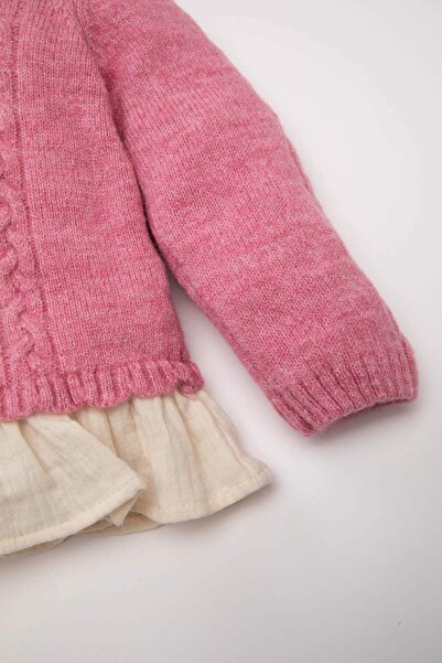 DeFacto Kız Bebek Pembe Bisiklet Yaka Örgülü Triko Kazak C8288A524WN