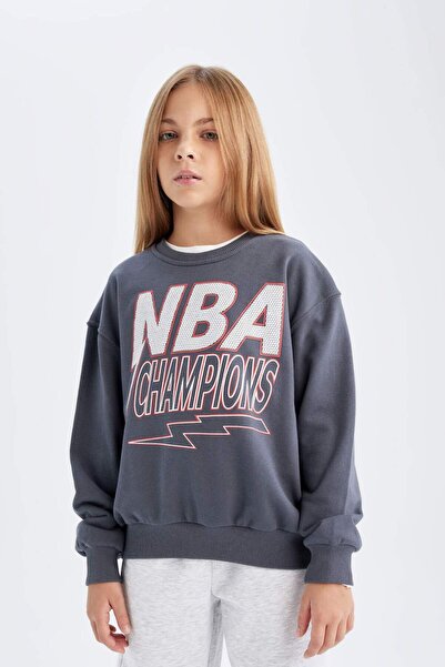 DeFacto Kız Çocuk NBA Wordmark Oversize Geniş Kalıp Bisiklet Yaka Sweatshirt C9508A824AU