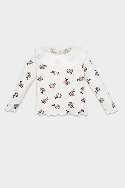 DeFacto Beige Long Sleeve T-Shirt - Baby Girl, Frilly, Floral Print, Ribbed Camisole D6194A5Ns