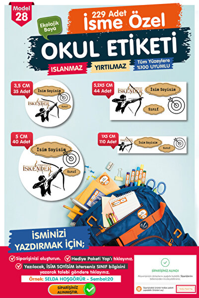t tuğset etiket Okul Etiketi Tozkoparan İskender Kalem Defter Etiketi Özel İs...