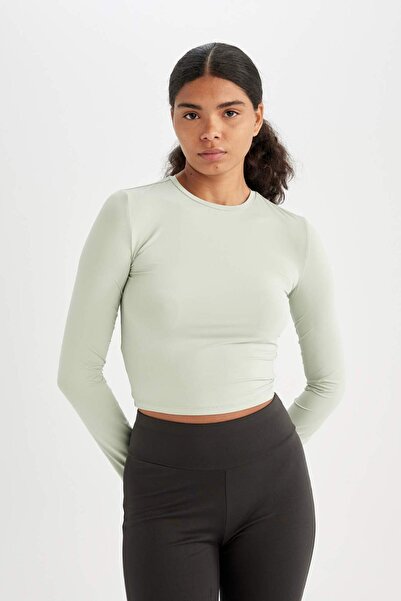 DeFacto Maßgeschneidertes, körperbetontes, einfarbiges Basic-Langarm-T-Shirt mit Rundhalsausschnitt 3134654