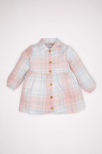 DeFacto Baby Girl Plaid Pattern Long Sleeve Button Flannel Dress D2559A524Au