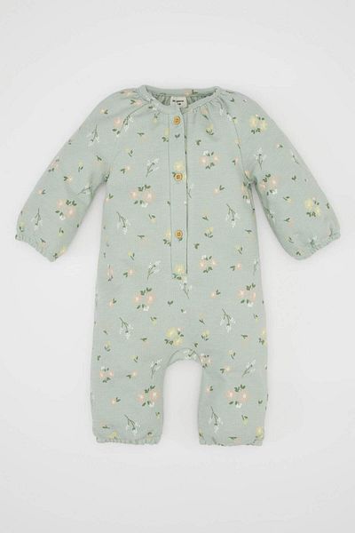 DeFacto Baby-Overall für Neugeborene, grün, geknöpft, mit Blumenmuster, langärmlig, D4110a524wn