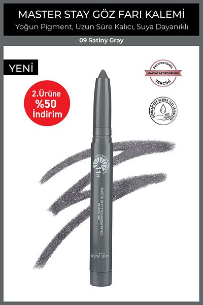 Alix Avien Waterproof 11 Hour Lasting Intense Pigmented Creamy Eye Pencil Shadow - Master Stay 09 Satiny Gray