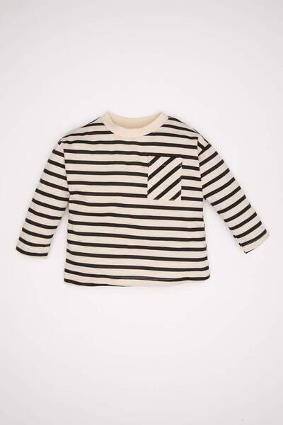DeFacto Baby Boy Crew Neck Striped Pocket Long Sleeve T-Shirt D3938A524Wn