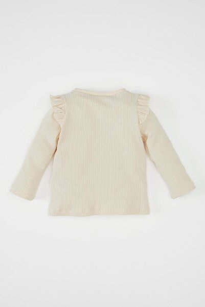 DeFacto Baby Girl Crew Neck Floral Ribbed Ruffle Camisole Long Sleeve T-Shirt D0745A524Au