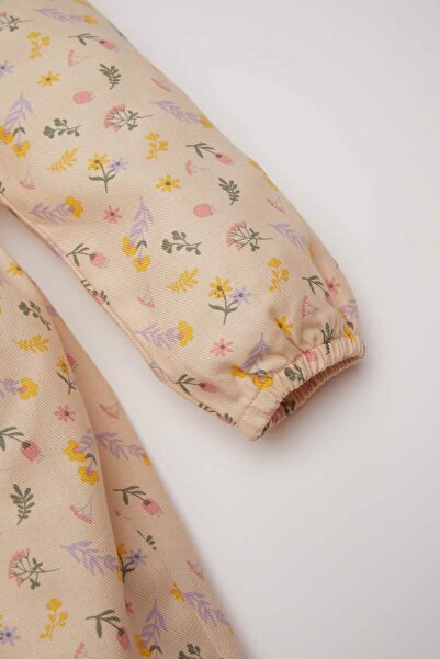 DeFacto Baby Girl Wide Collar Floral Print Long Sleeve Twill Dress D2557A524Au