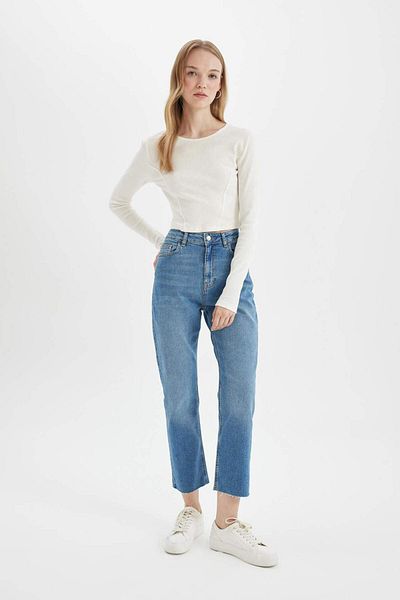 DeFacto Mary Vintage, cu croiala dreaptă, cu talie înaltă, cu vârf de pantaloni, până la gleznă, pantaloni lavabili C7367AX24AU