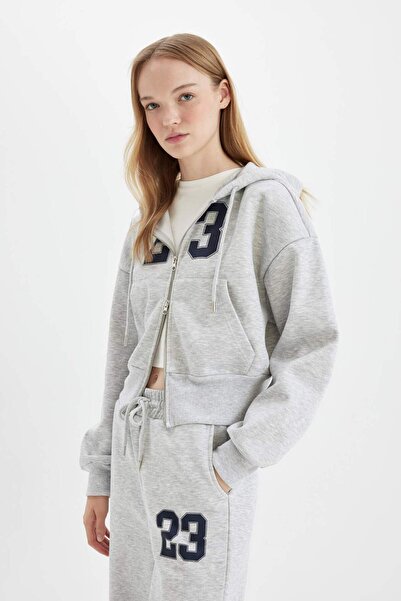 DeFacto Coool Oversize Wide Fit Mikina s kapucí a potiskem na zadní straně Kapsa na silný zip D4922AX24AU