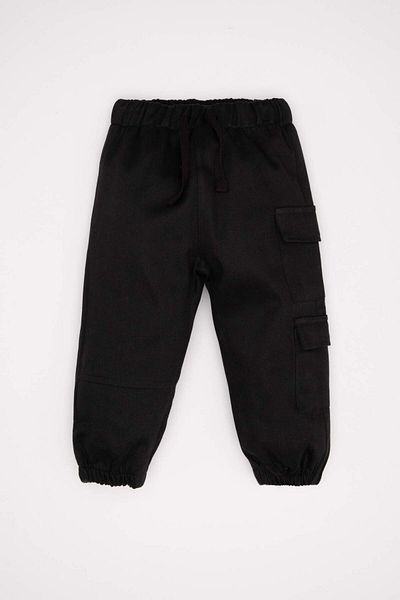 DeFacto Baby Boy Cargo Pocket Black Jogger Gabardine Trousers with Elastic Waist and Legs D3935A524Wn