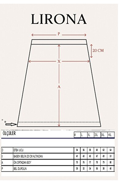 LİRONA 16975 Kadın Viskon Diz Altı Uzun Etek Astar Jüpon Kombinezon (74 - 79 CM BOY)