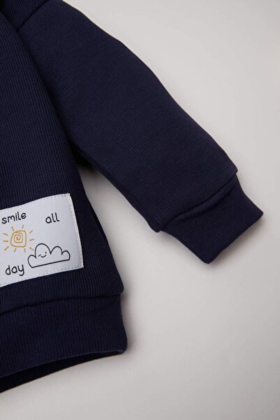 DeFacto Erkek Bebek 2li Takım Etiket Baskılı Sweatshirt Selanik Kumaş Beli Lastikli Jogger Eşofman Altı D464
