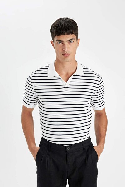 DeFacto Standard Fit Polo Neck Striped Short Sleeve Knitwear T-Shirt D6201Ax24Hs