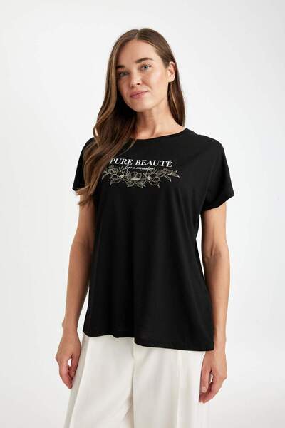 DeFacto Μπλουζάκι με κοντό μανίκι με κανονική εφαρμογή Crew λαιμόκοψη D4101AX24AU