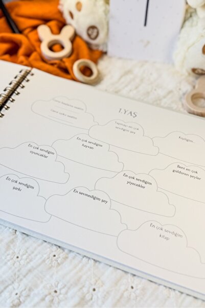 Martius Art Baby Memory Book and Mother Pregnant Diary Set / 0-3 Years Old Baby Agenda / Beige Linen Gilding Design