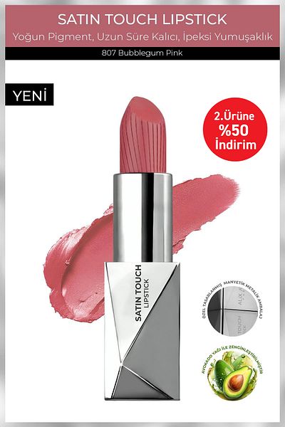 Alix Avien Long Lasting Moisturizing Smooth Effect Semi Matte Lipstick - Satin Touch Lipstick 807 Bubblegum Pink