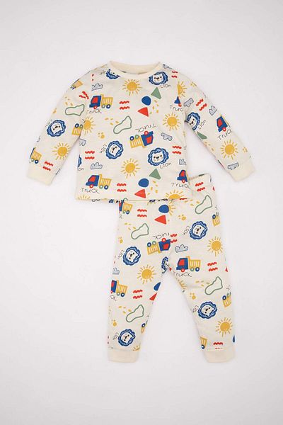 DeFacto Baby Boy Pajamas Set Printed Combed Cotton Long Sleeve Top Elastic Waist Long Bottom D1766A524Au