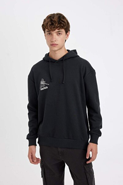 DeFacto One Piece Boxy Fit Kapüşonlu Sırt Baskılı Sweatshirt C6528AX24AU