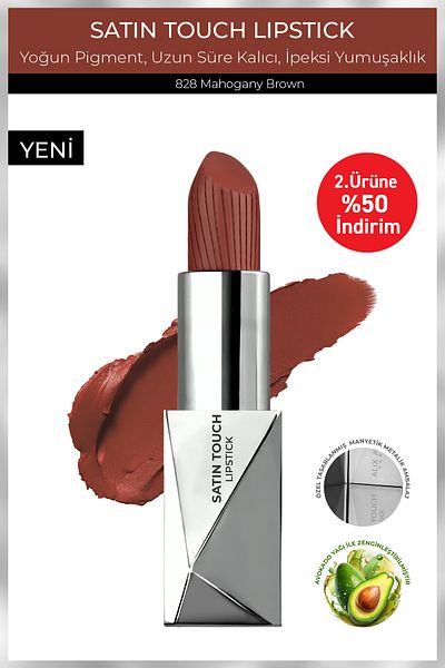 Alix Avien Long Lasting Moisturizing Smooth Effect Semi Matte Lipstick - Satin Touch Lipstick 828 Mahogany Brown