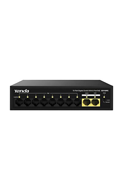 Tenda S110GPC 10 Port 8 Port Poe+ 10/100 Mbps + 2 Port 10/100/1000 Çelik Kasa Uplink Switch