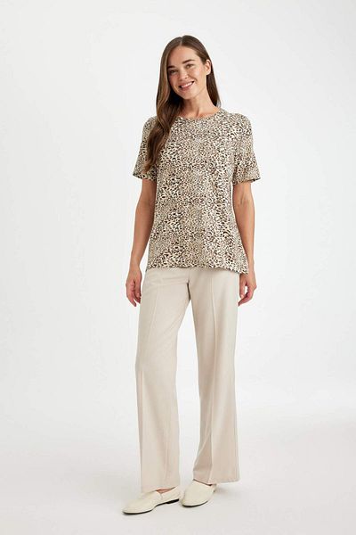 DeFacto T-shirt Leopard Print Regular Fit Crew Neck - Κοντομάνικο D5758ax24hs