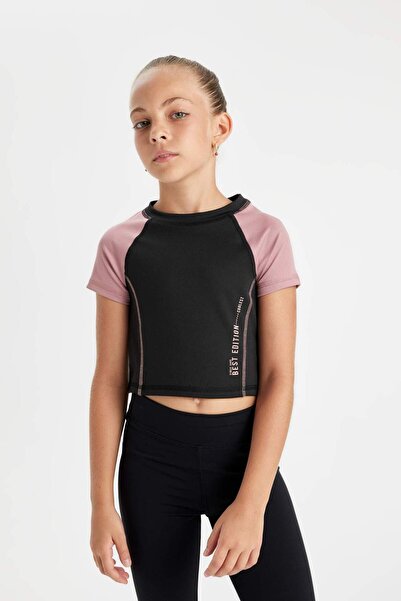 DeFacto Girls' Slim Fit Tight Fit Crew Neck Printed Short Sleeve T-Shirt D0313A824Au