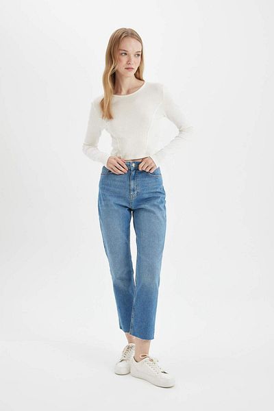 DeFacto Mary Vintage, cu croiala dreaptă, cu talie înaltă, cu vârf de pantaloni, până la gleznă, pantaloni lavabili C7367AX24AU