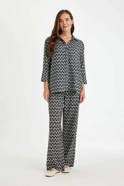 DeFacto Pantaloni casual cu picioare late, cu model, talie înaltă C4042AX24AU